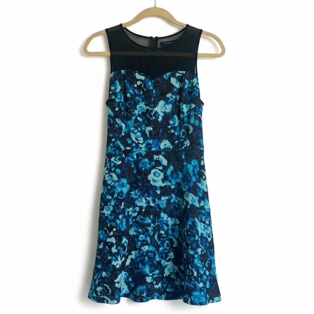 New Kensie Blue Floral Fit & Flare Sleeveless Dress Wedding Holiday Party Blue S
